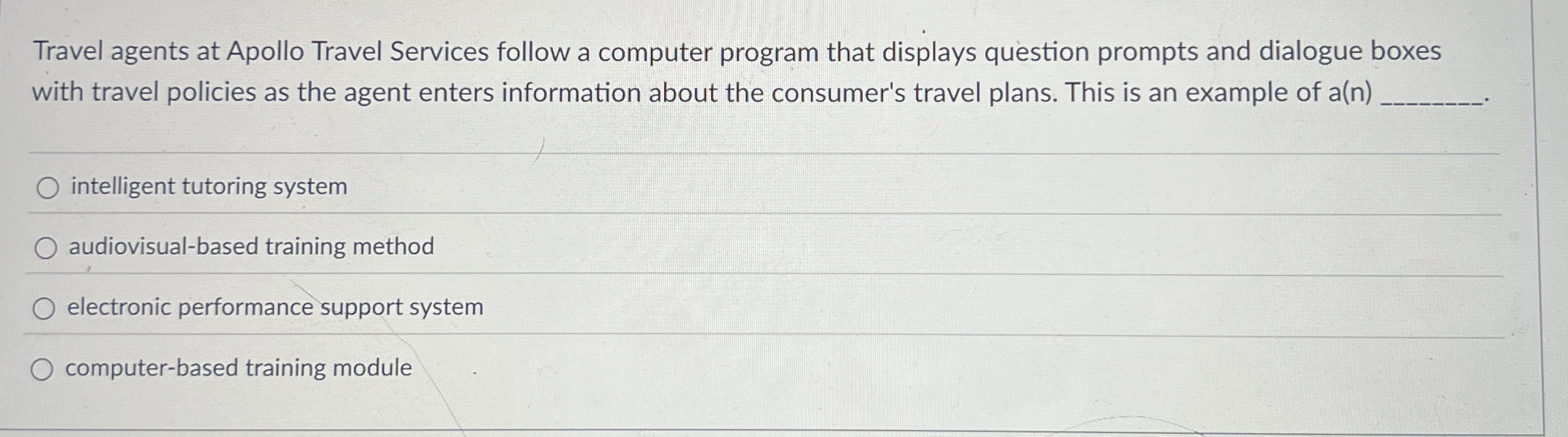  Travel agents at Apollo Travel Services follow a computer program that