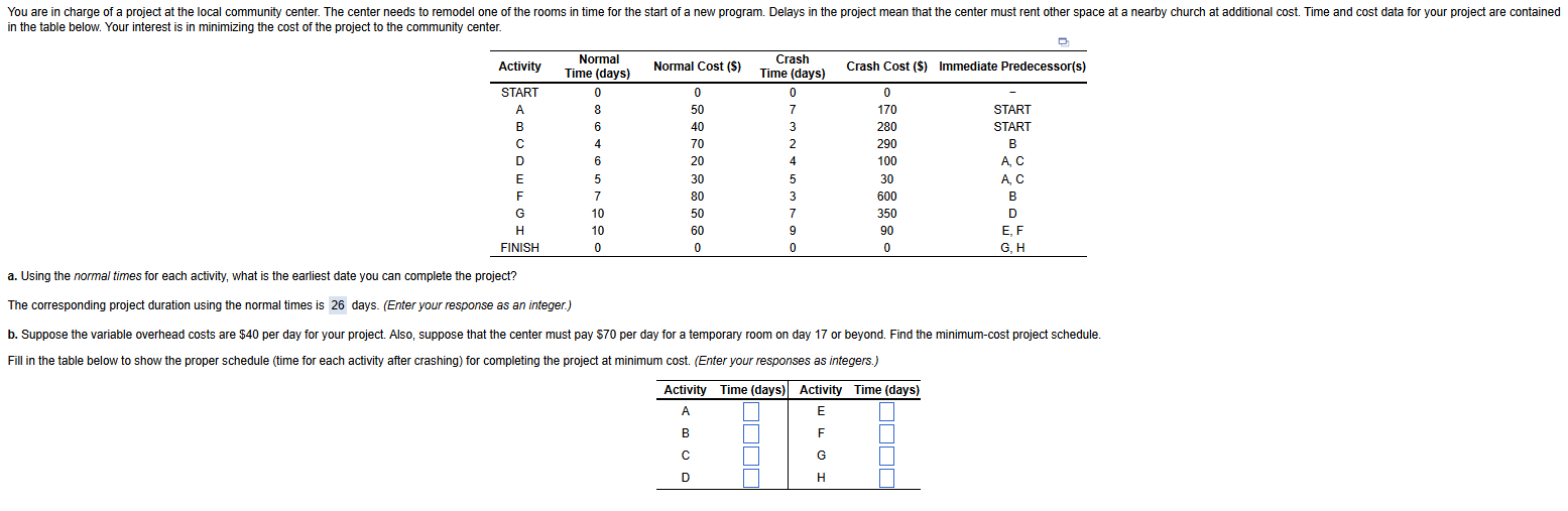  in the table below. Your interest is in minimizing the cost