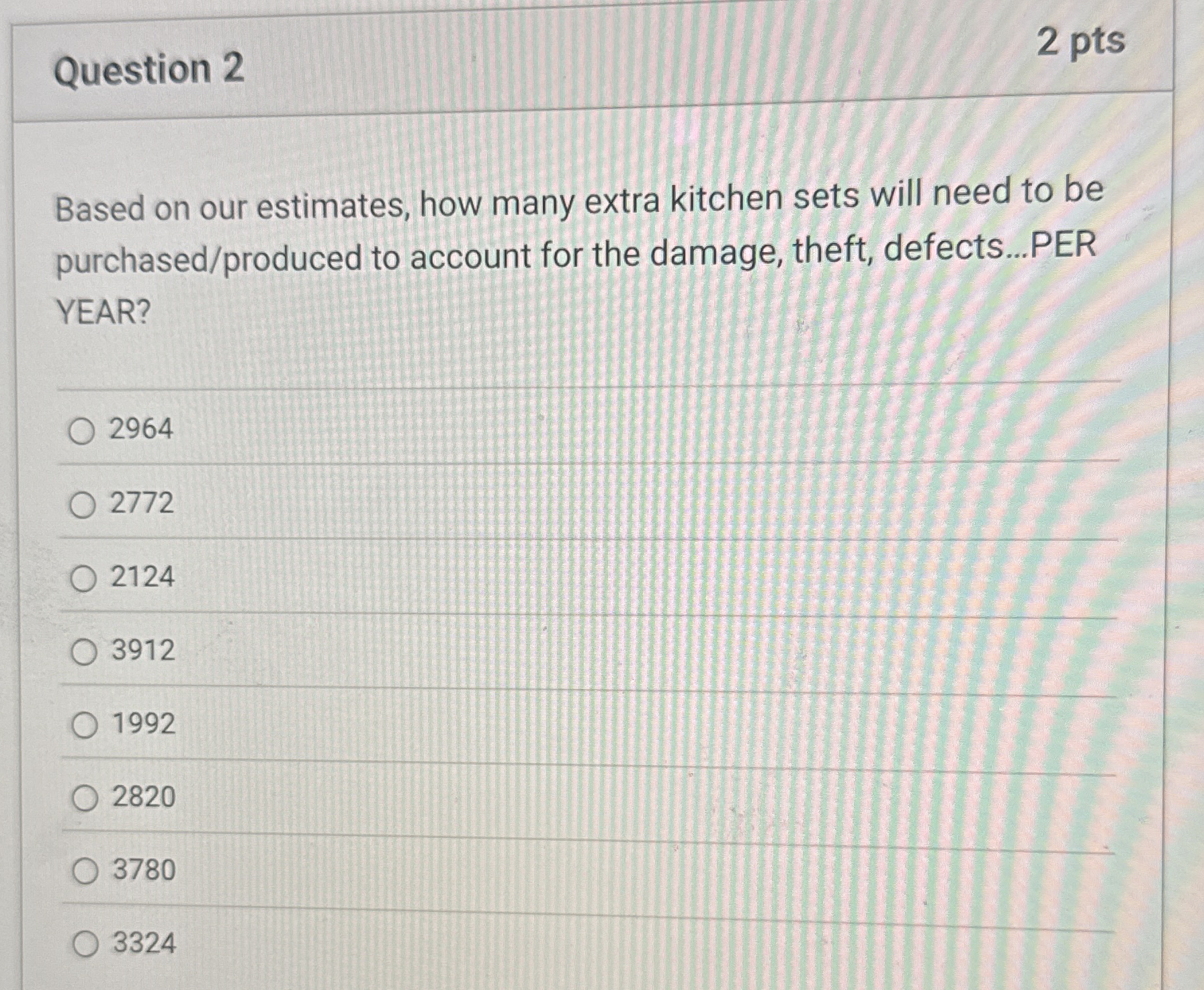  Question 2 2 pts Based on our estimates, how many extra