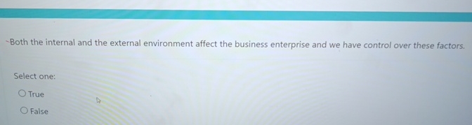  Both the internal and the external environment affect the business enterprise