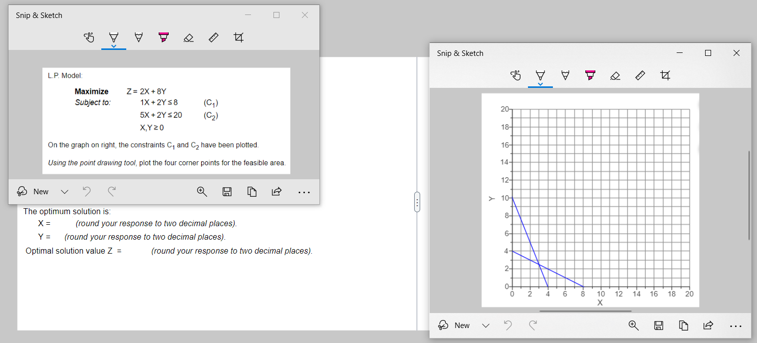  L.P. Model: Maximize Z=,2x+8Y Subject to: xx+2Y8 ,5x+2Y20,(C1) ,x,Y0 On the