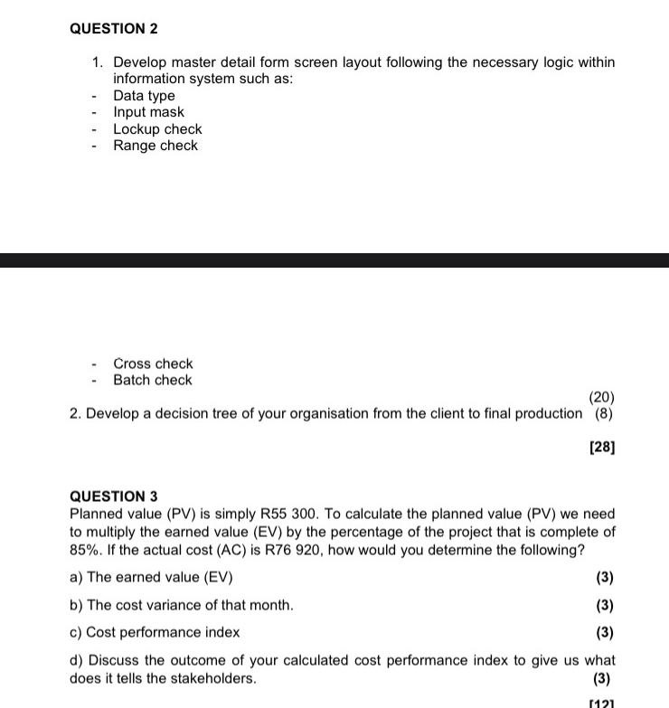  QUESTION 2 Develop master detail form screen layout following the necessary