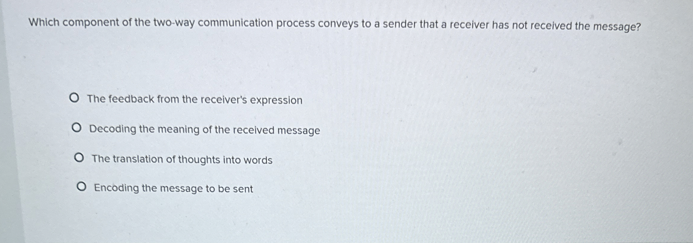  Which component of the two-way communication process conveys to a sender