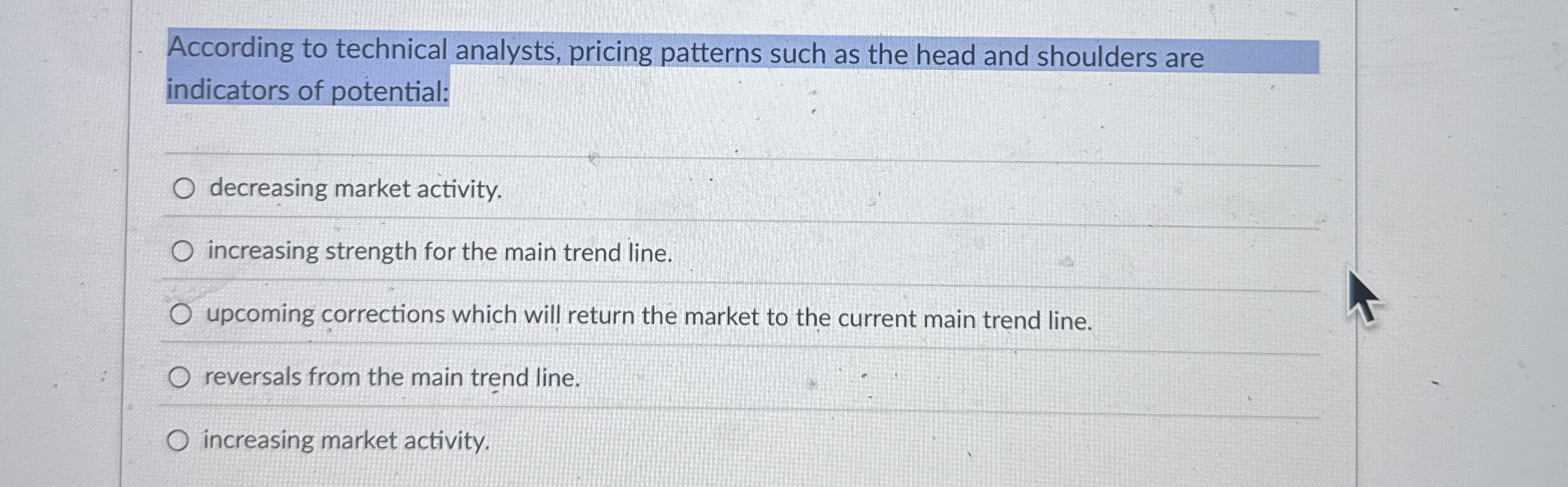  According to technical analysts, pricing patterns such as the head and