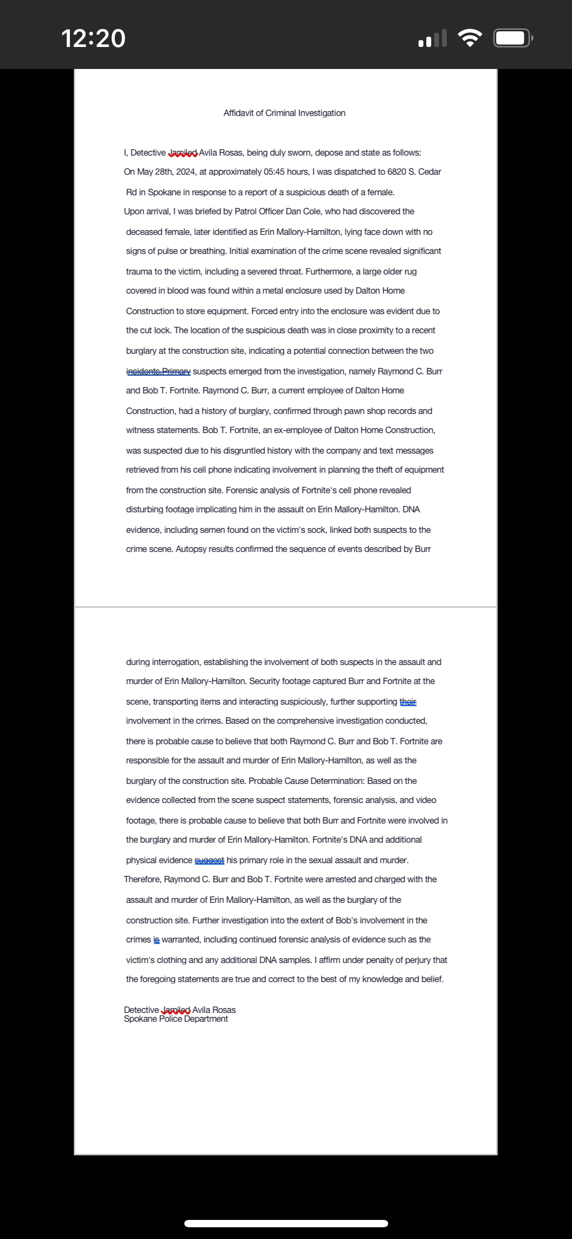 Use the bottom affidavit example to change the top affidavit like the