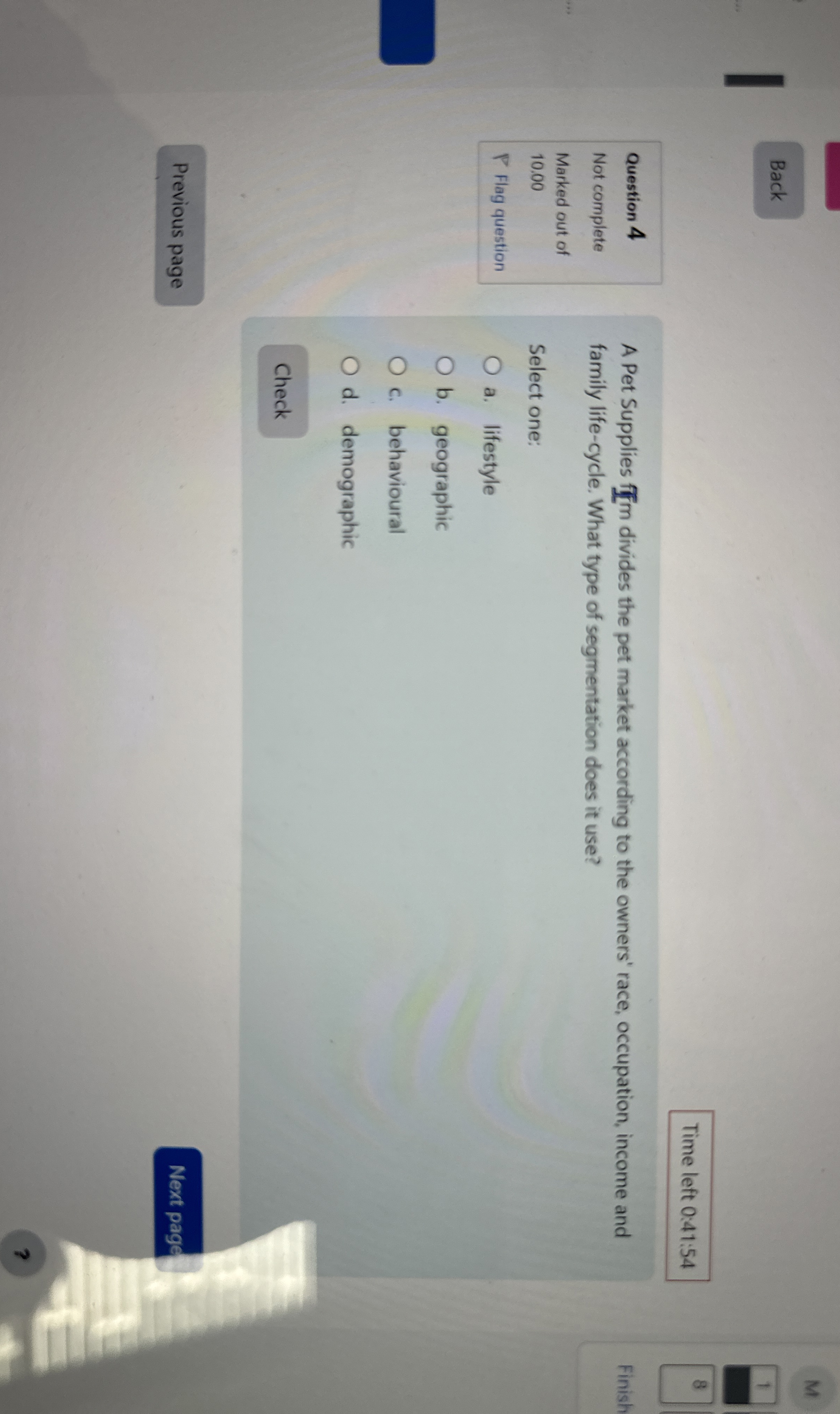  Time left 0:41:54 Question 4 Not complete Marked out of 10.00