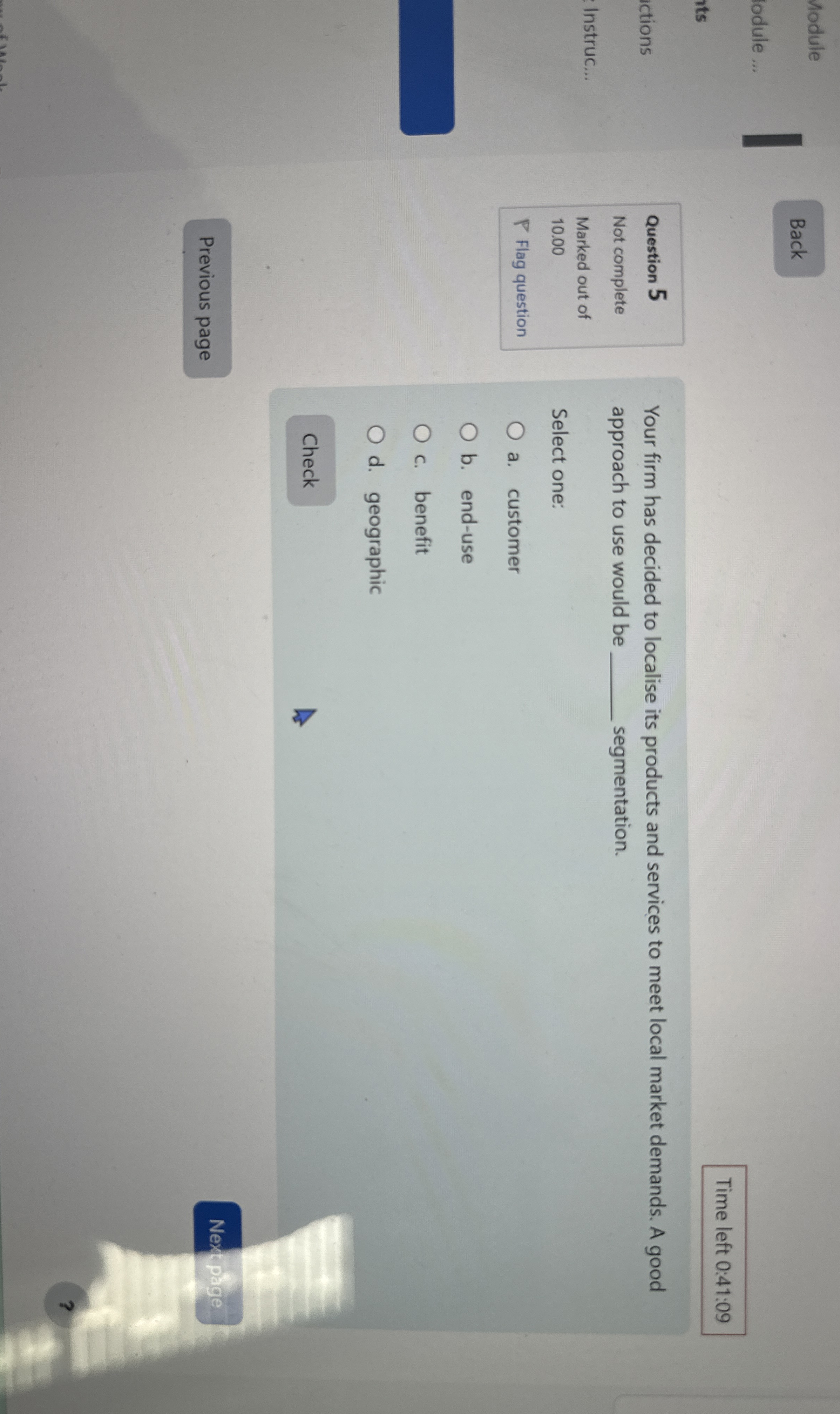  Module odule ... Time left 0:41:09 its ctions Instruc... Question 5