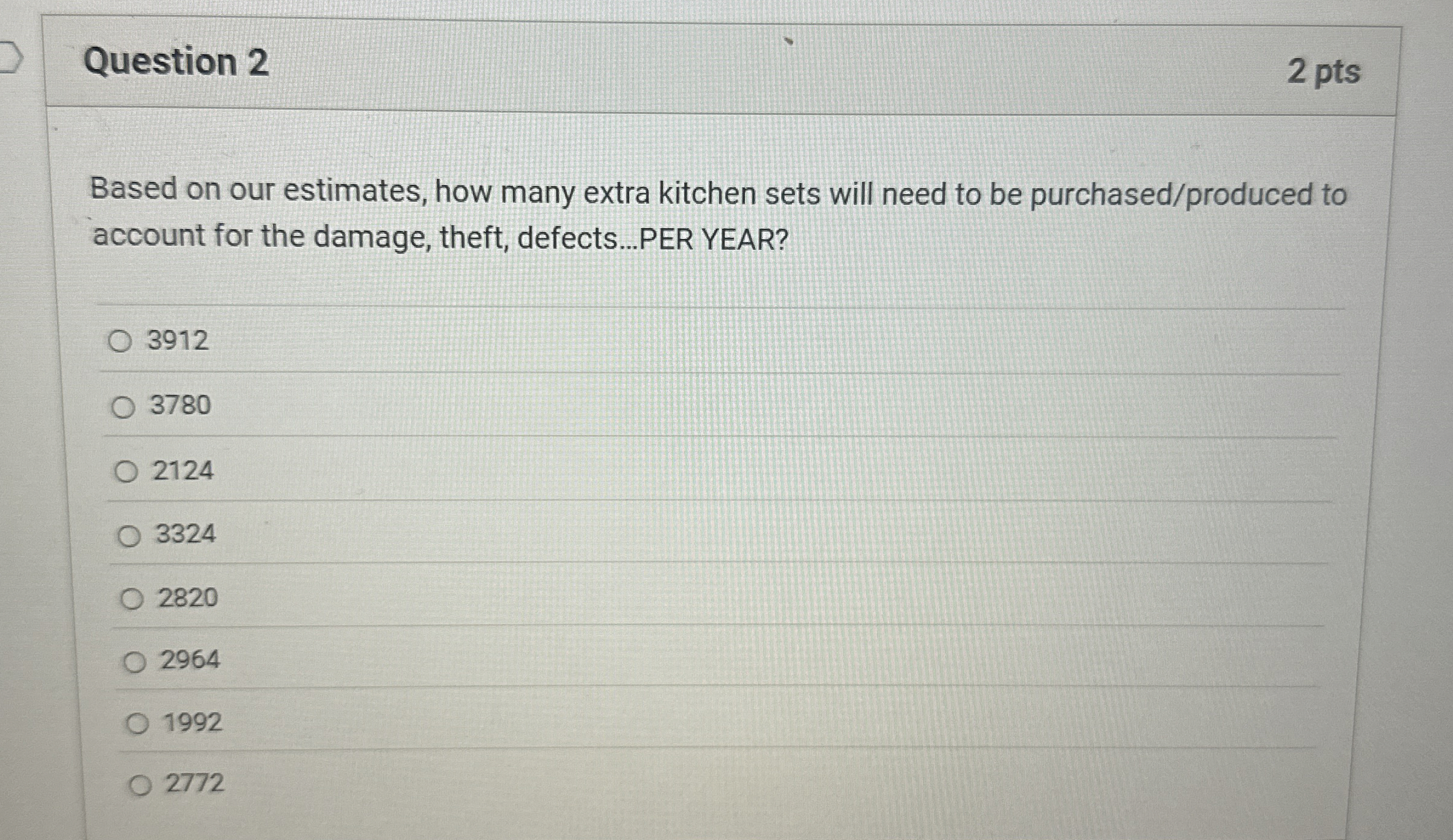  Question 2 2 pts Based on our estimates, how many extra
