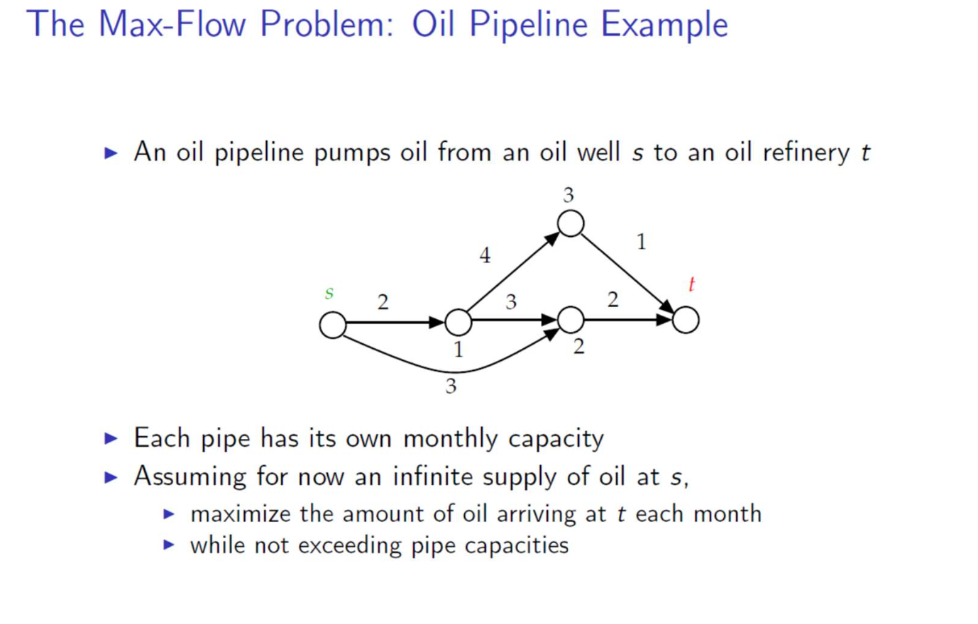  The Max-Flow Problem: Oil Pipeline Example An oil pipeline pumps oil