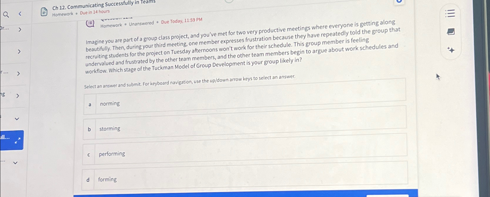  Ch 12. Communicating Successfully in Teams Homework o Due in 14