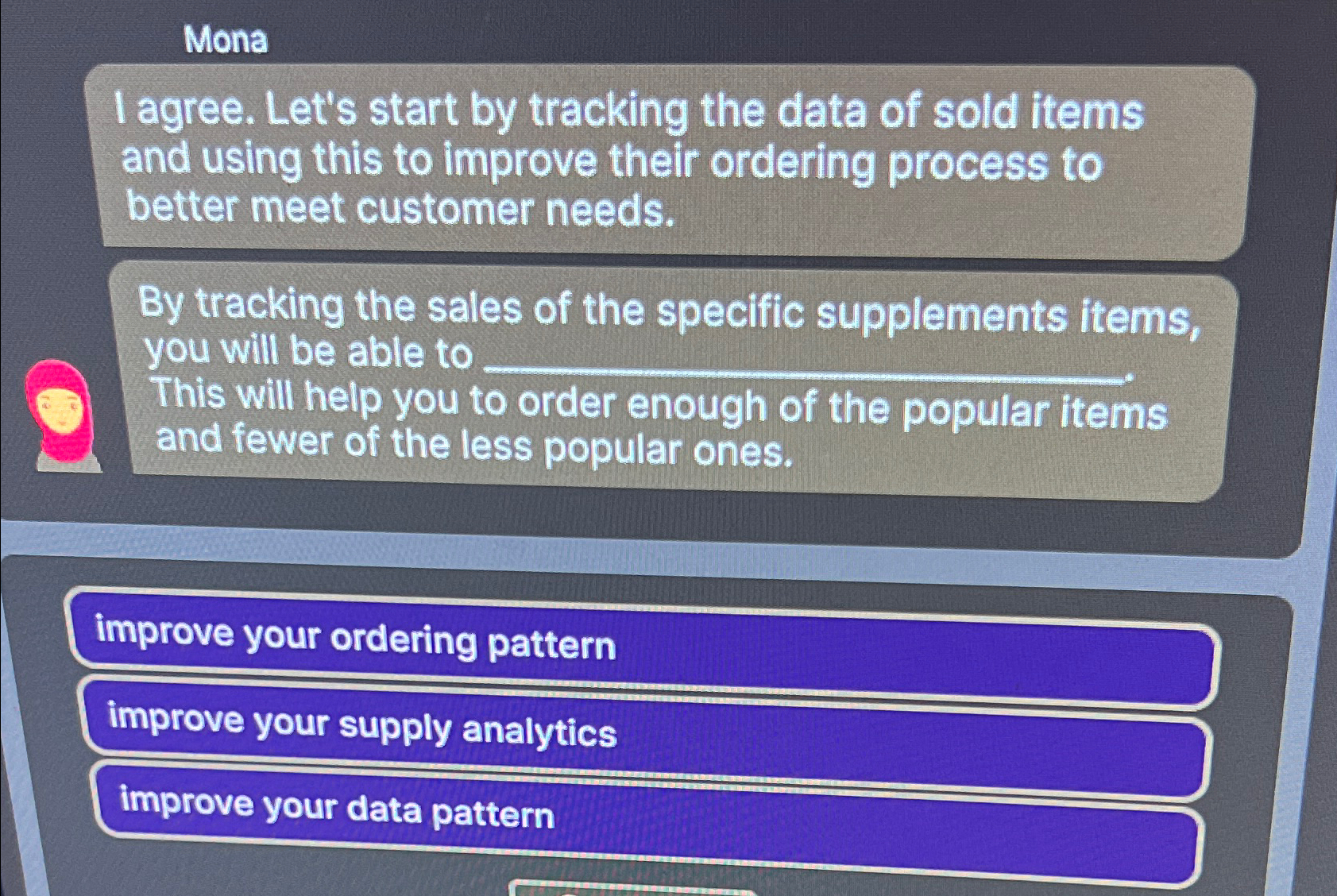  Mona I agree. Let's start by tracking the data of sold