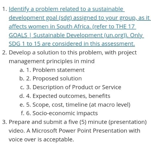  Identify a problem related to a sustainable development goal (sdg) assigned