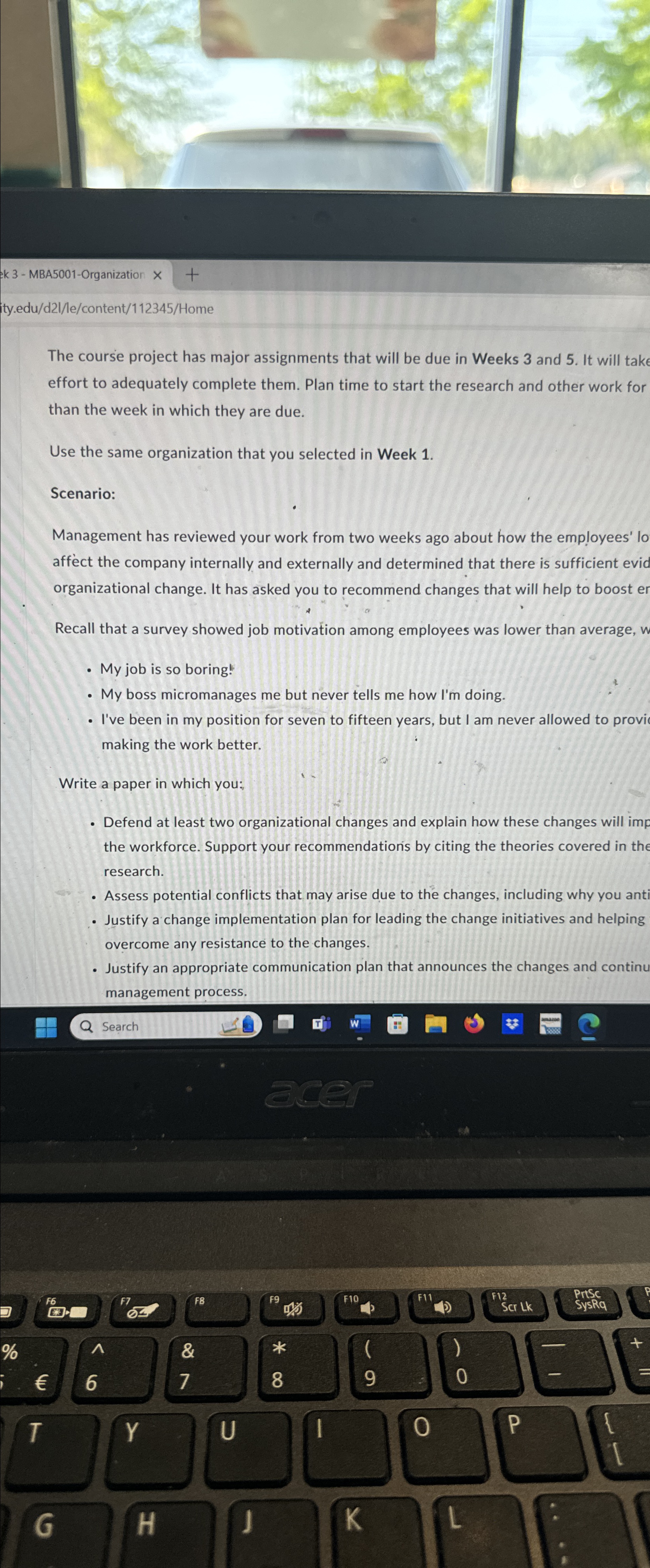  ek 3- MBA5001-Organization ity.edu/d2l/le/content/112345/Home The course project has major assignments that