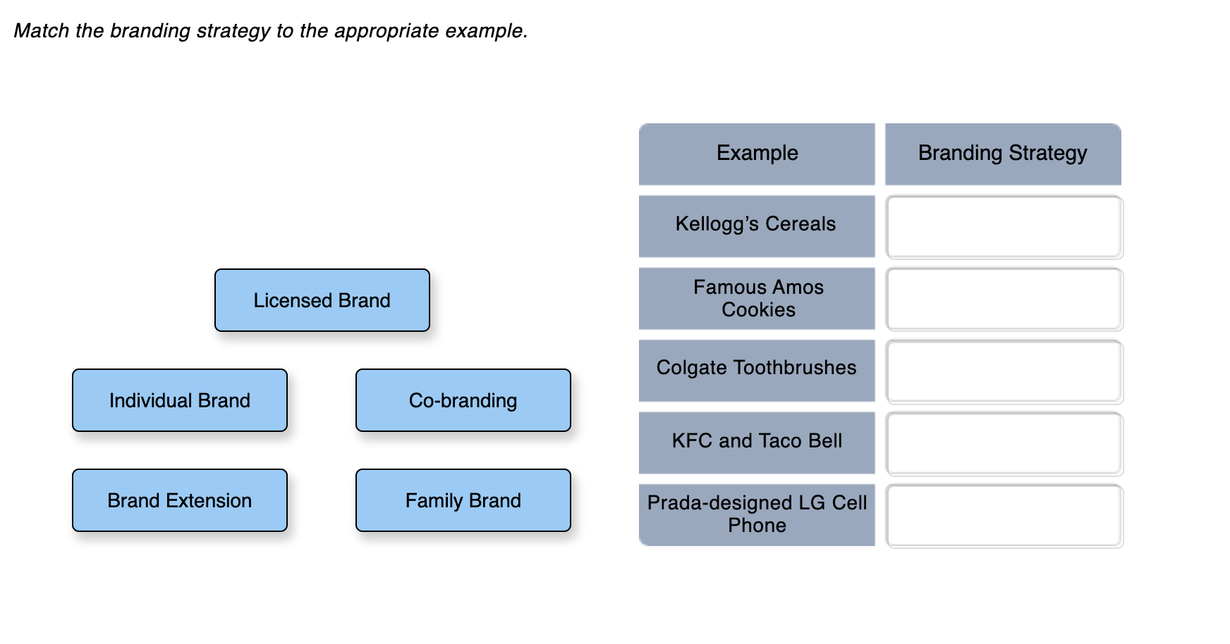 Match the branding strategy to the appropriate example