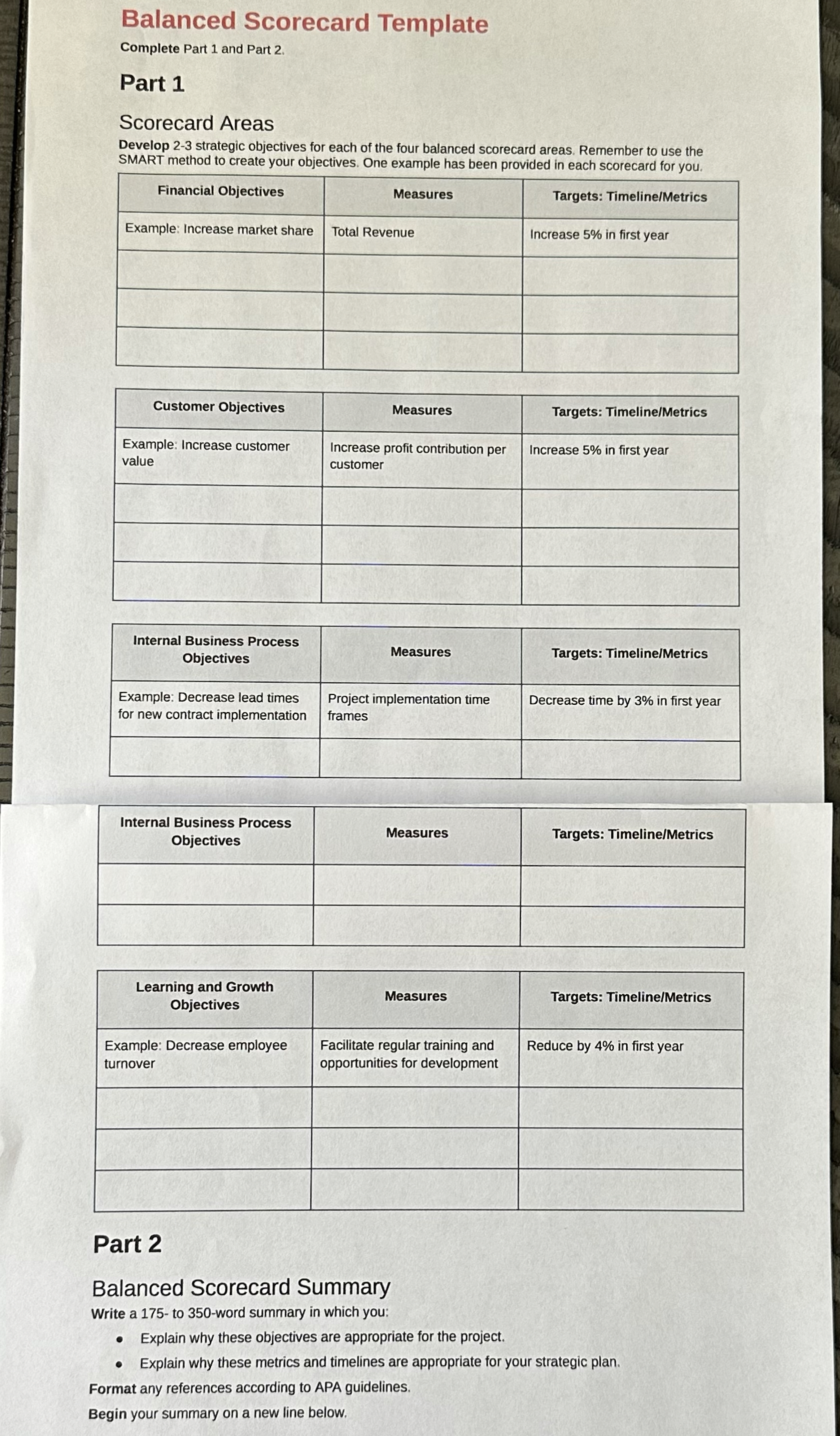  Balanced Scorecard Template Complete Part 1 and Part 2. Part 1
