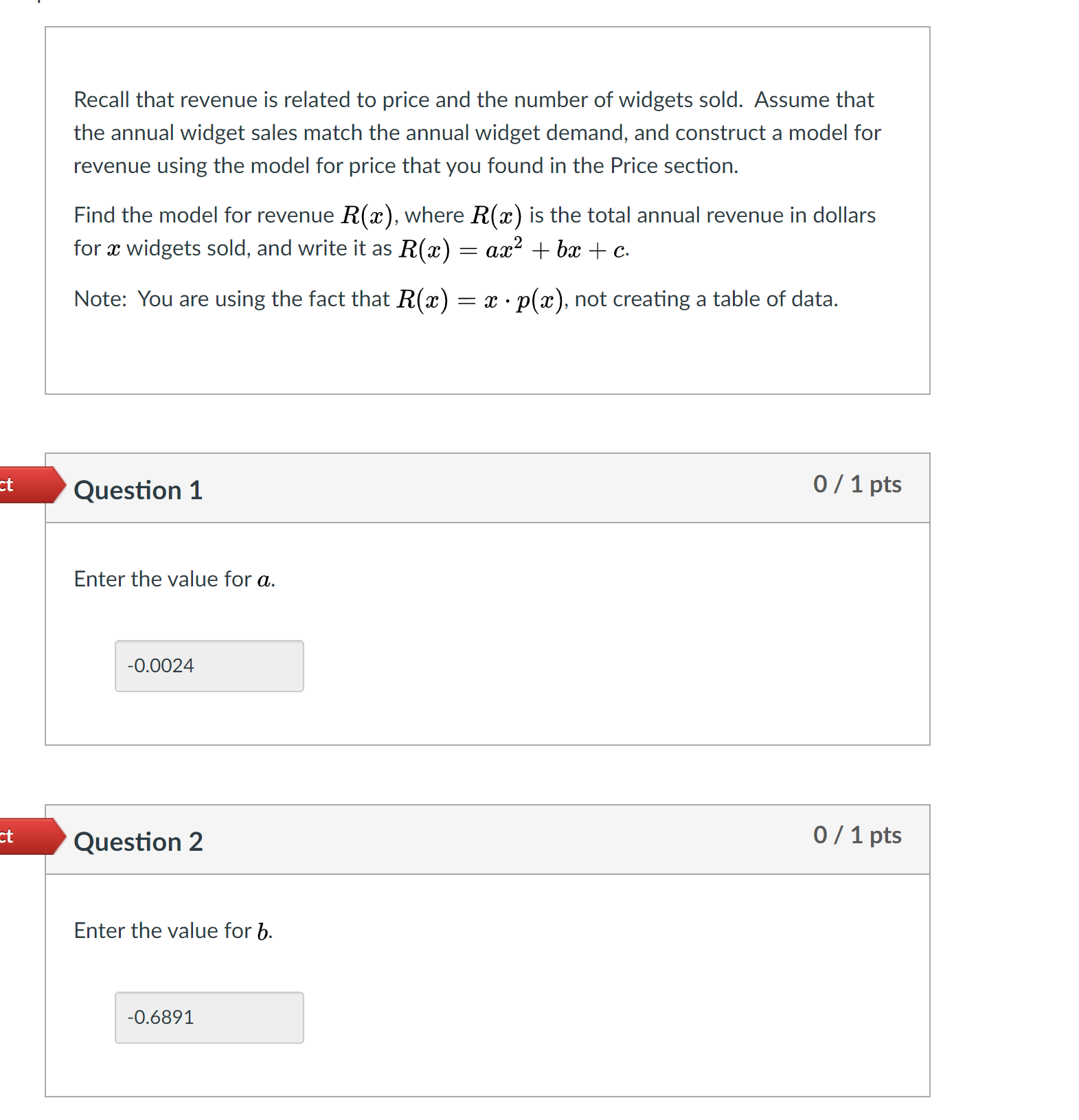 I) is the price (in dollars) of a widget for an annual