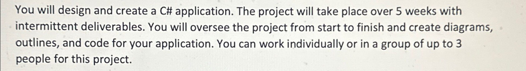  You will design and create a C# application. The project will