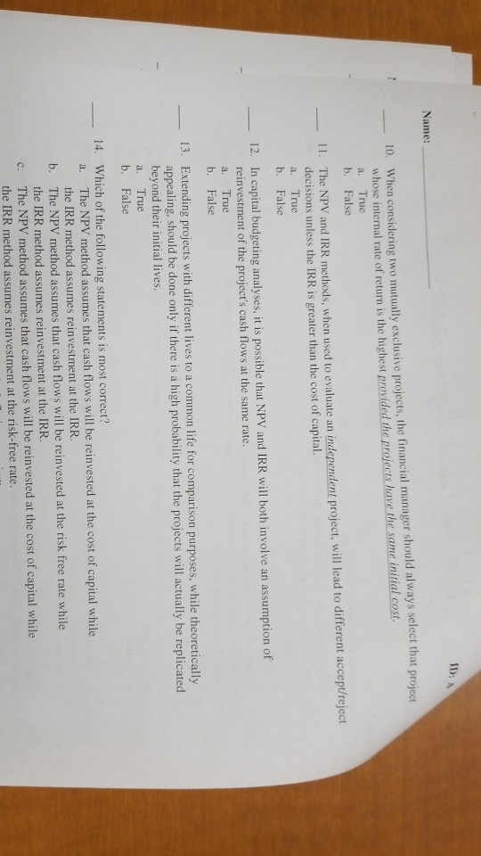 ID: Name: When considering two mutually exclusive