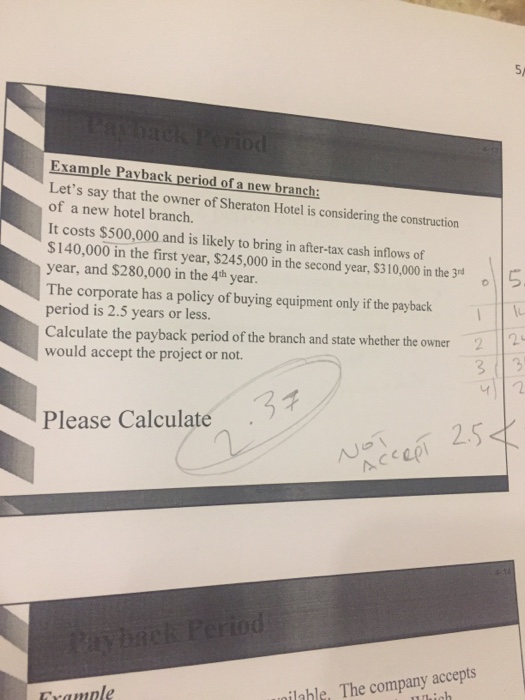 Please answer and explain Example Payback period