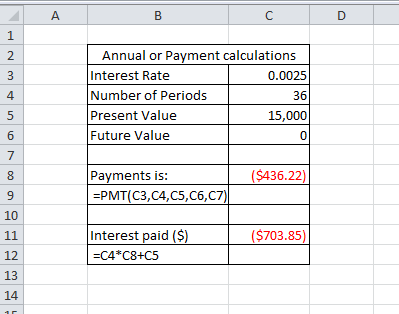 1. When in cell C3 the interest rate is 1% or