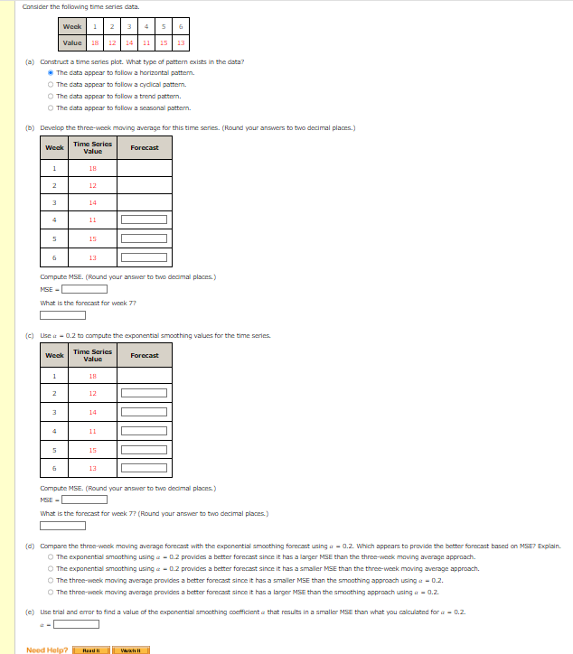 Consider the following time series data. (a)