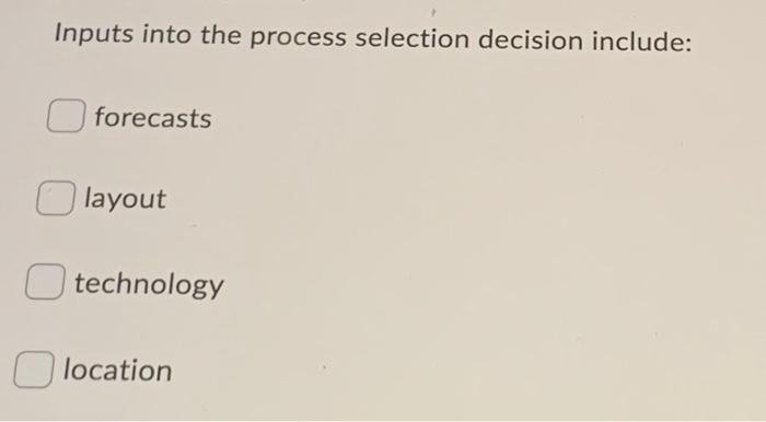 Inputs into the process selection decision