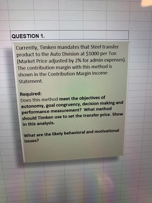 FMBA Timken Case Evaluation Problem: Timken is a