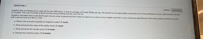 PLEASE SOLVE ASAP! QUESTION 1 5 point Angel's Bar