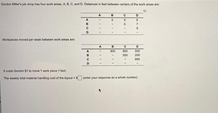 Gordon Miller's job shop has four work areas, A,