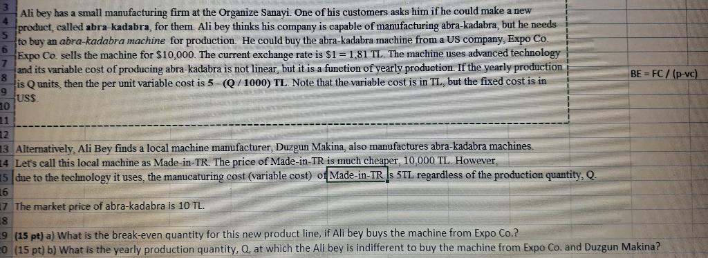 Ali bey has a small manufacturing firm at the