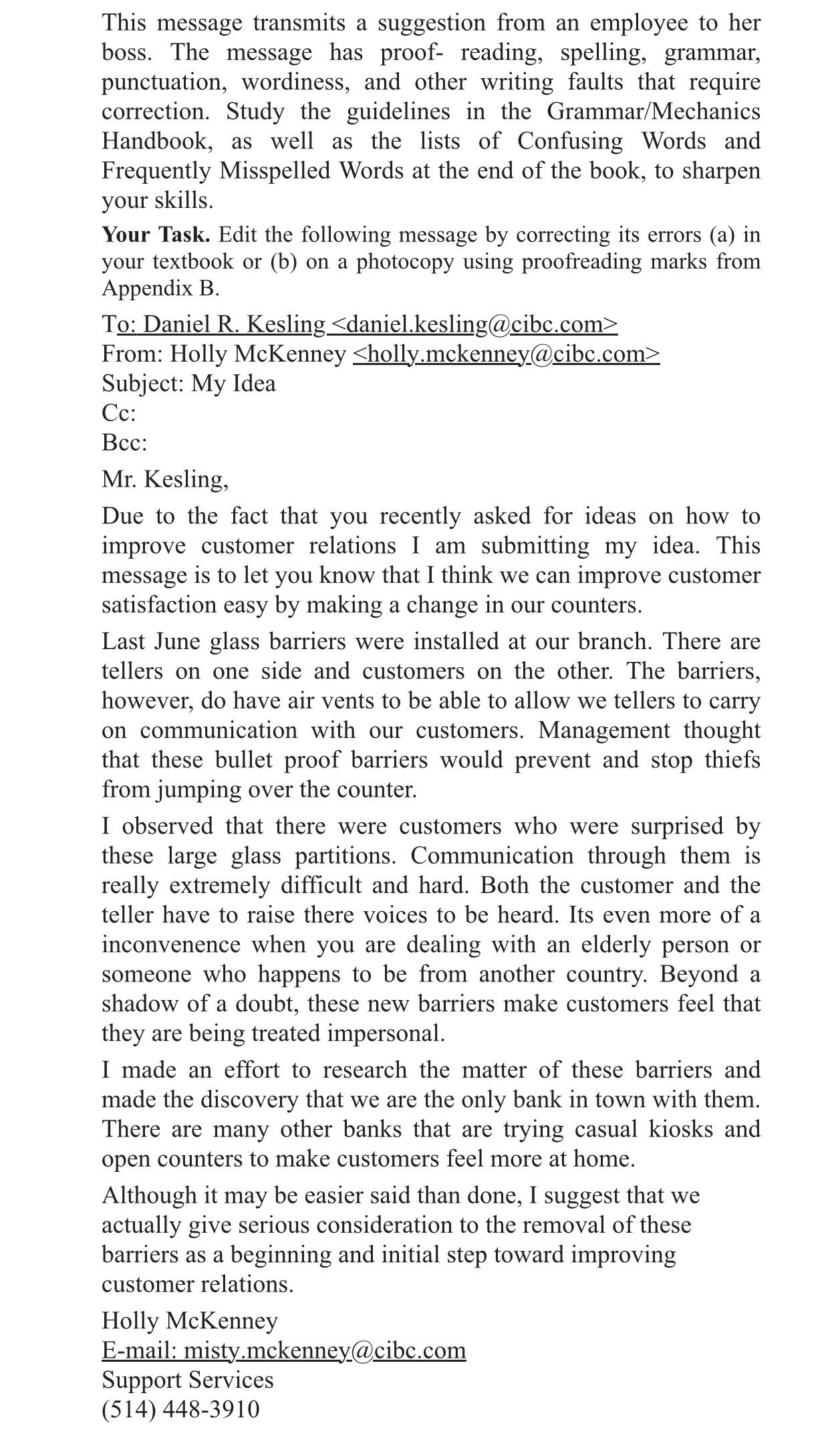 This message transmits a suggestion from an