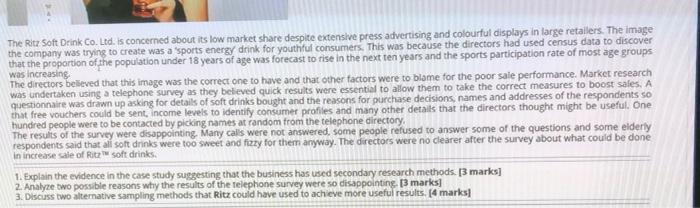 The Ritz Soft Drink Co. Ltd. is concerned about