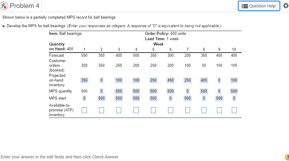 Shown below is a partially completed MPS record