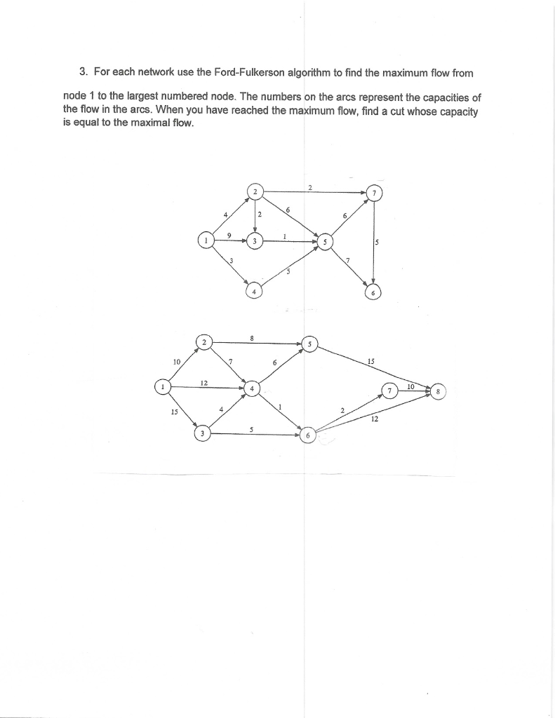 3. For each network use the Ford-Fulkerson