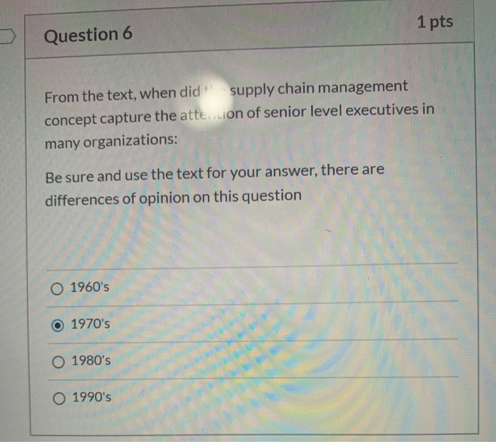 1 pts Question 6 From the text, when did + supply