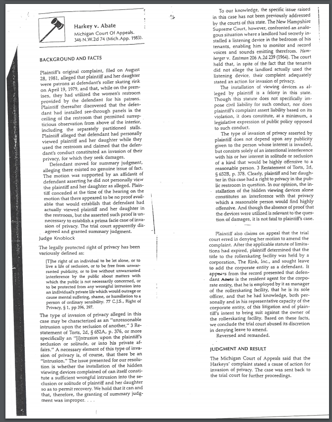 Write a Case Brief for this case. Harkey v. Abate