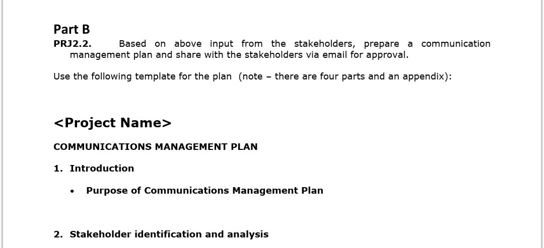 Part B PRJ2.2. Based on above input from the