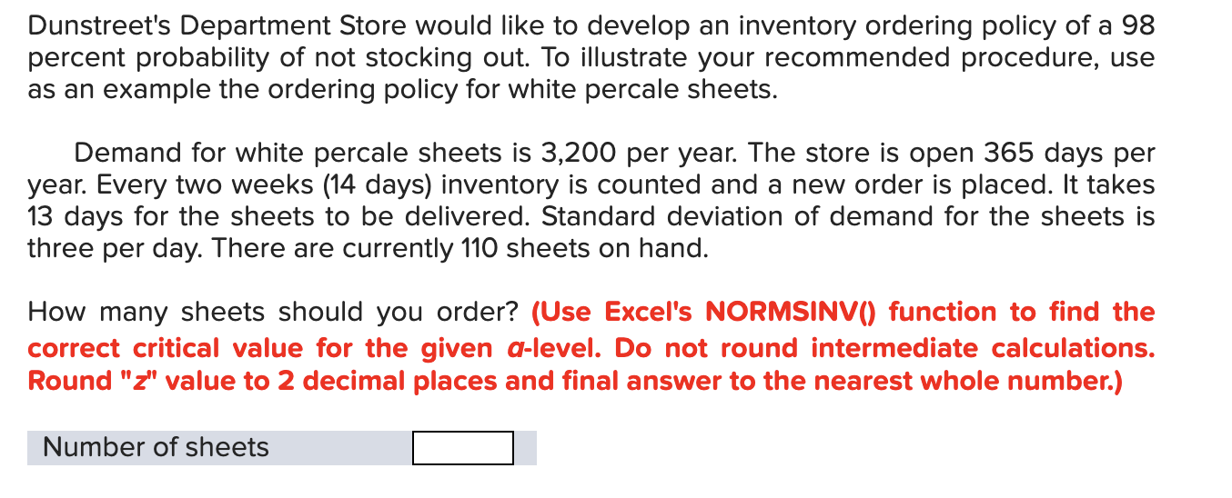 Dunstreet's Department Store would like to