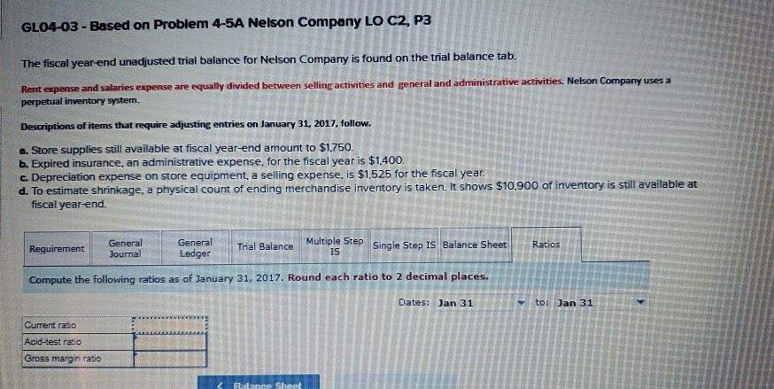 GL04-03 - Based on Problem 4-5A Nelson Company LO