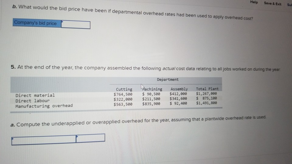 Help Save & Exit Subm Department Direct material