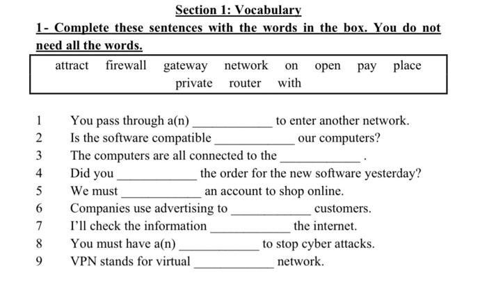 help plz Section 1: Vocabulary 1 - Complete these