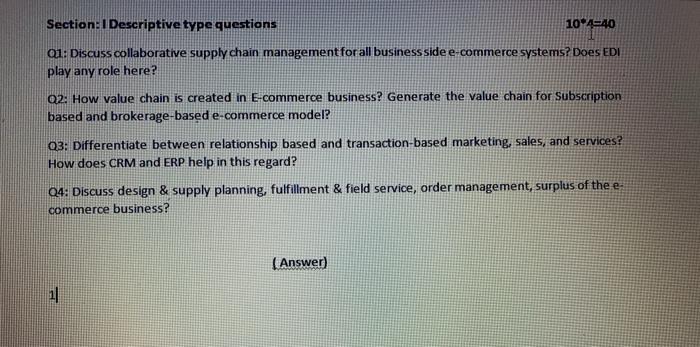 its electronic commerce questions. Section: