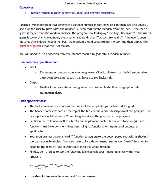  Python. Random Number Guessing Game. Objectives: Practice random number generation, loop,