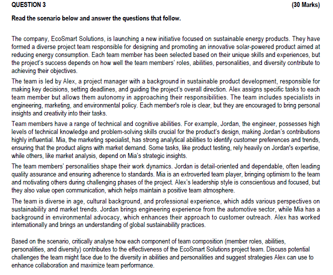 QUESTION 3 ( 3 0 Marks ) Read the scenario below