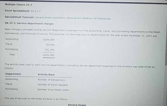 Multiple Choice 23-3 Excel Spreadsheet: SA 23-2