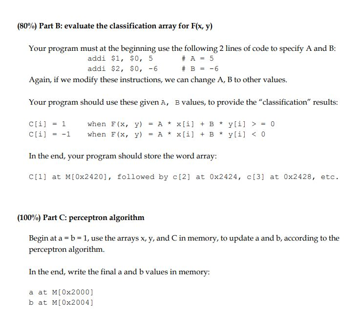 (80%) Part B: evaluate the classification array