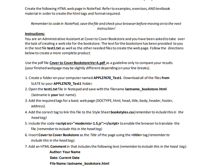 INSTRUCTIONS Create the following HTML web page