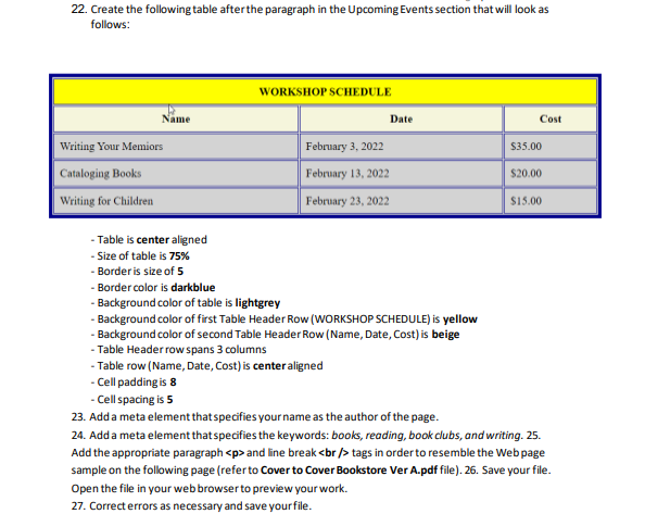 INSTRUCTIONS Create the following HTML web page