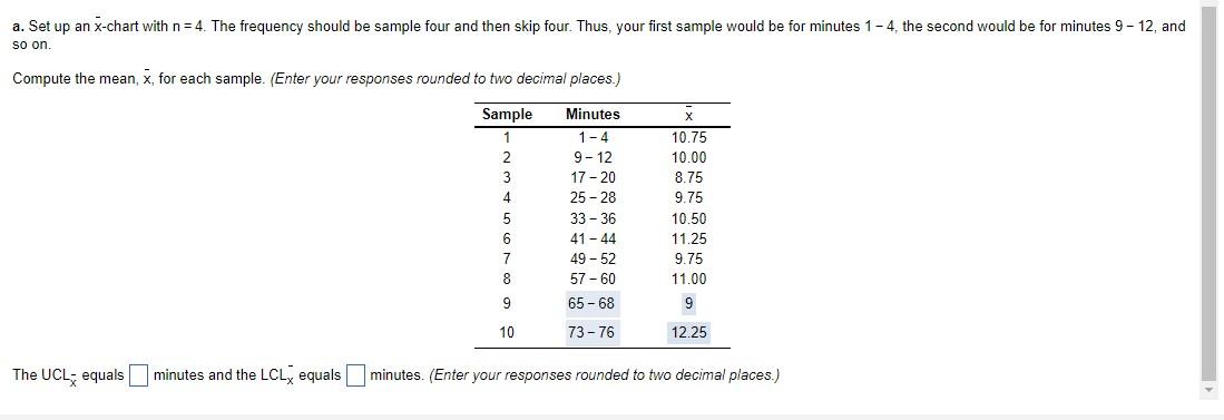 I need the UCL and the LCL solved. Please use the