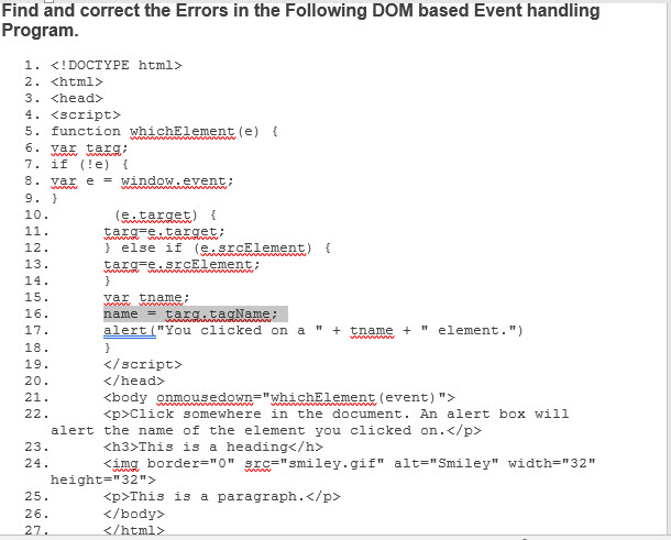 Find and correct the Errors in the Following DOM